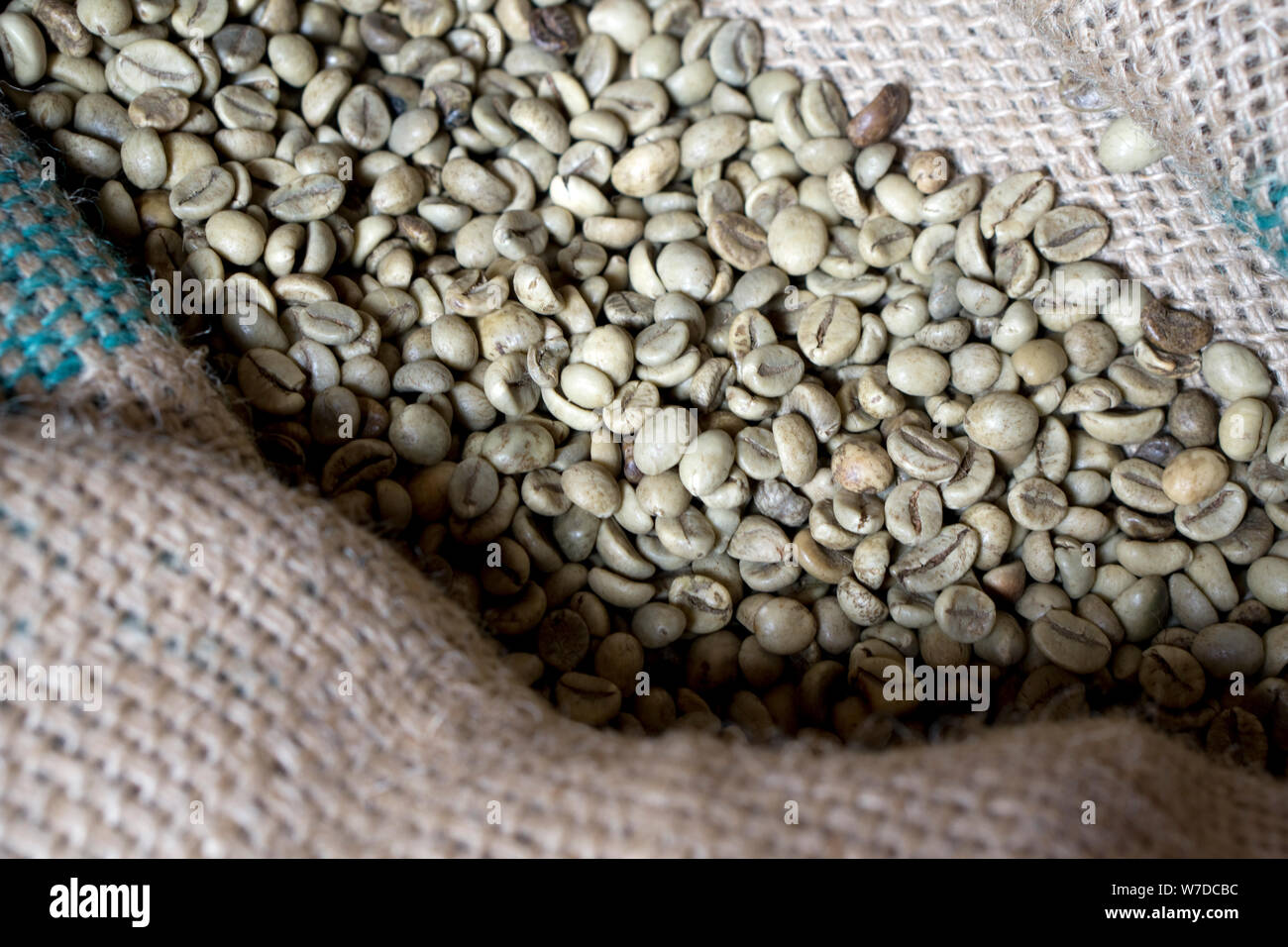 Green coffee bean raw in sack with scoop Stock Photo - Alamy
