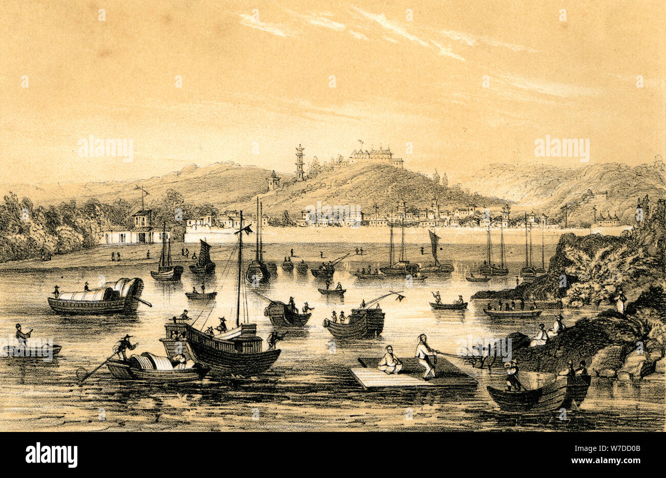 'Ningbo, one of the five ports opened by the late treaty to British commerce', China, 1847. Artist: JW Giles Stock Photo