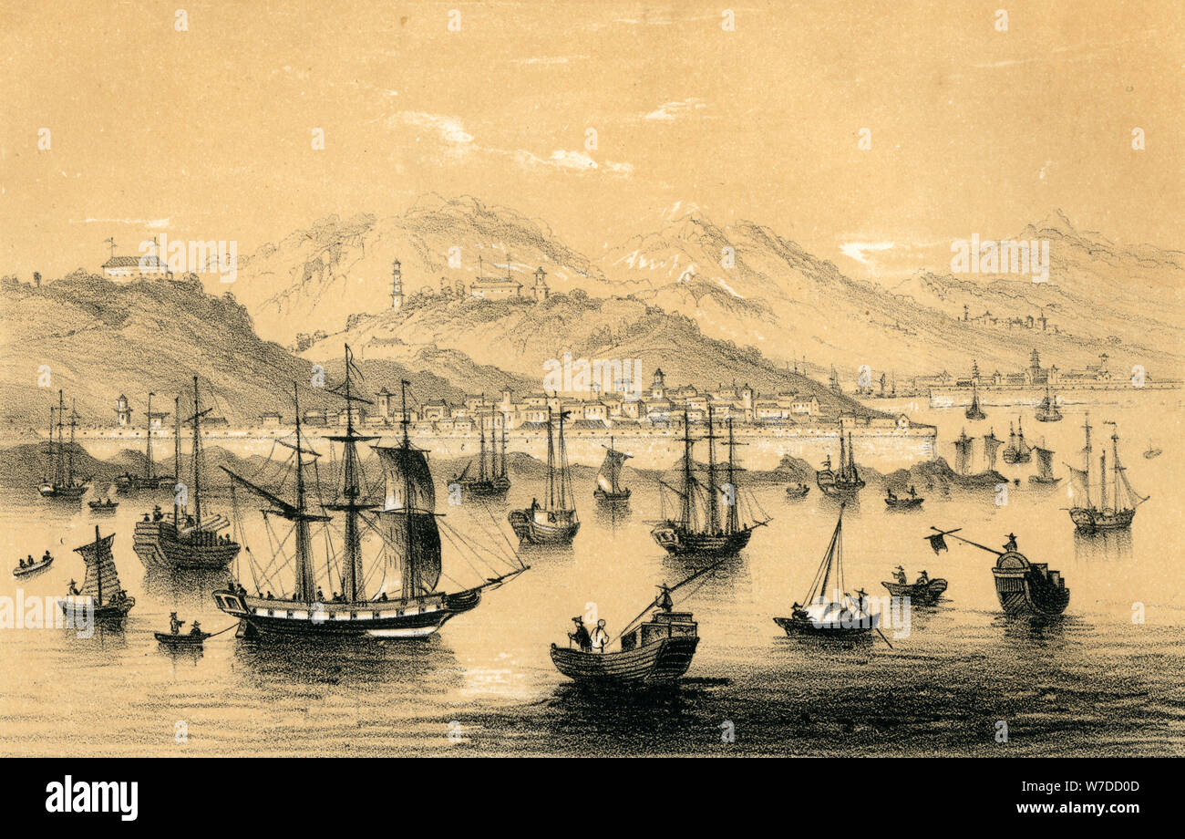 'Amoy, one of the five ports opened by the late treaty to British commerce', 1847.Artist: JW Giles Stock Photo