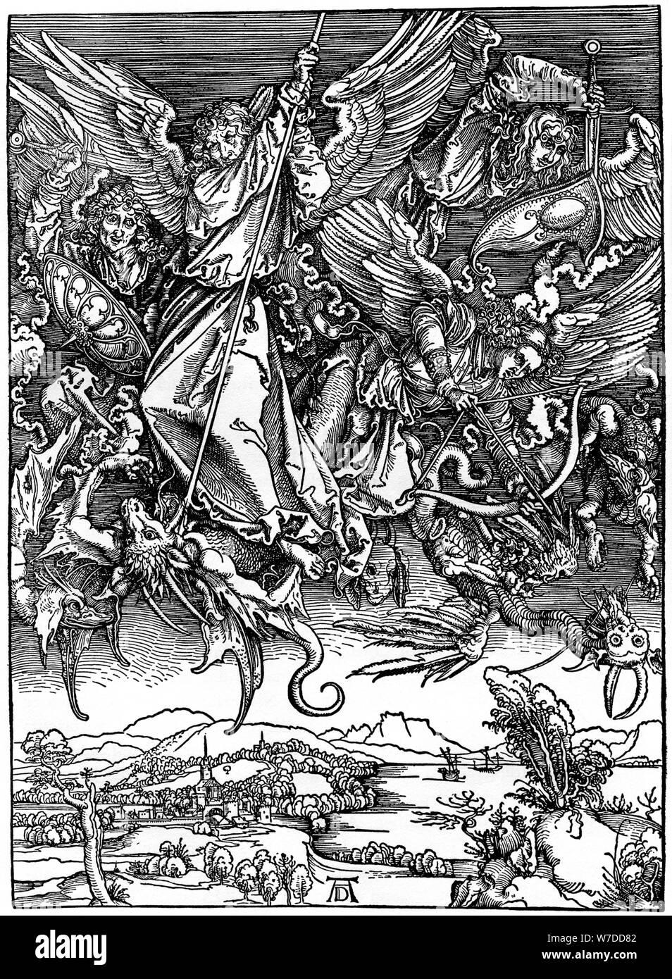 'St Michael Battling with the Dragon', 1498, (1936). Artist: Albrecht Dürer Stock Photo