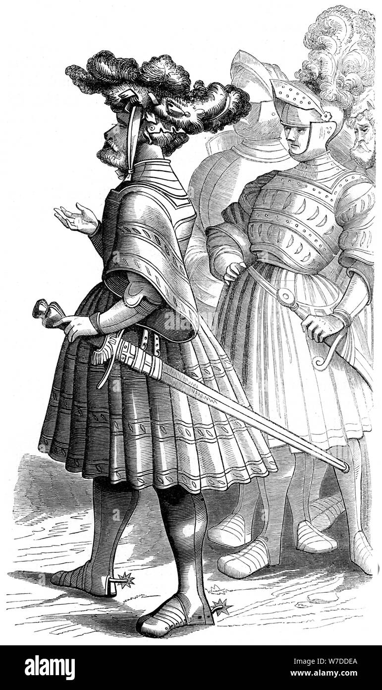 German knights, 15th century (1849).Artist: Burgmayer Stock Photo