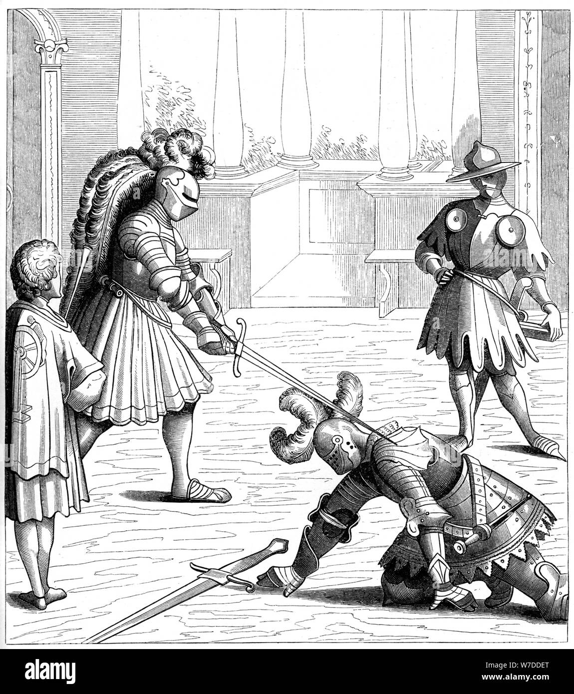Single combat between Maximilien and a German knight, 15th century (1849).Artist: Burgmayer Stock Photo