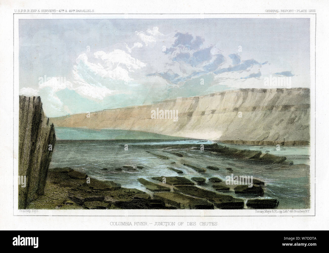 'Columbia River, Junction of the Des Chutes', 1856.Artist: John Mix Stanley Stock Photo
