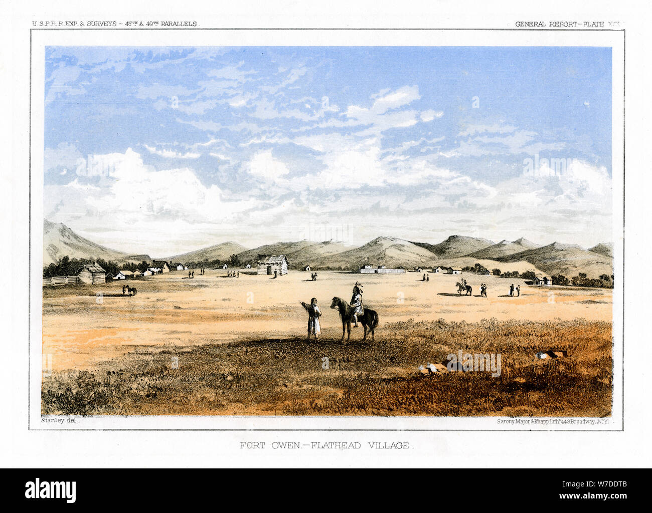 Fort Owen, Flathead Village, USA, 1856. Artist: John Mix Stanley Stock Photo
