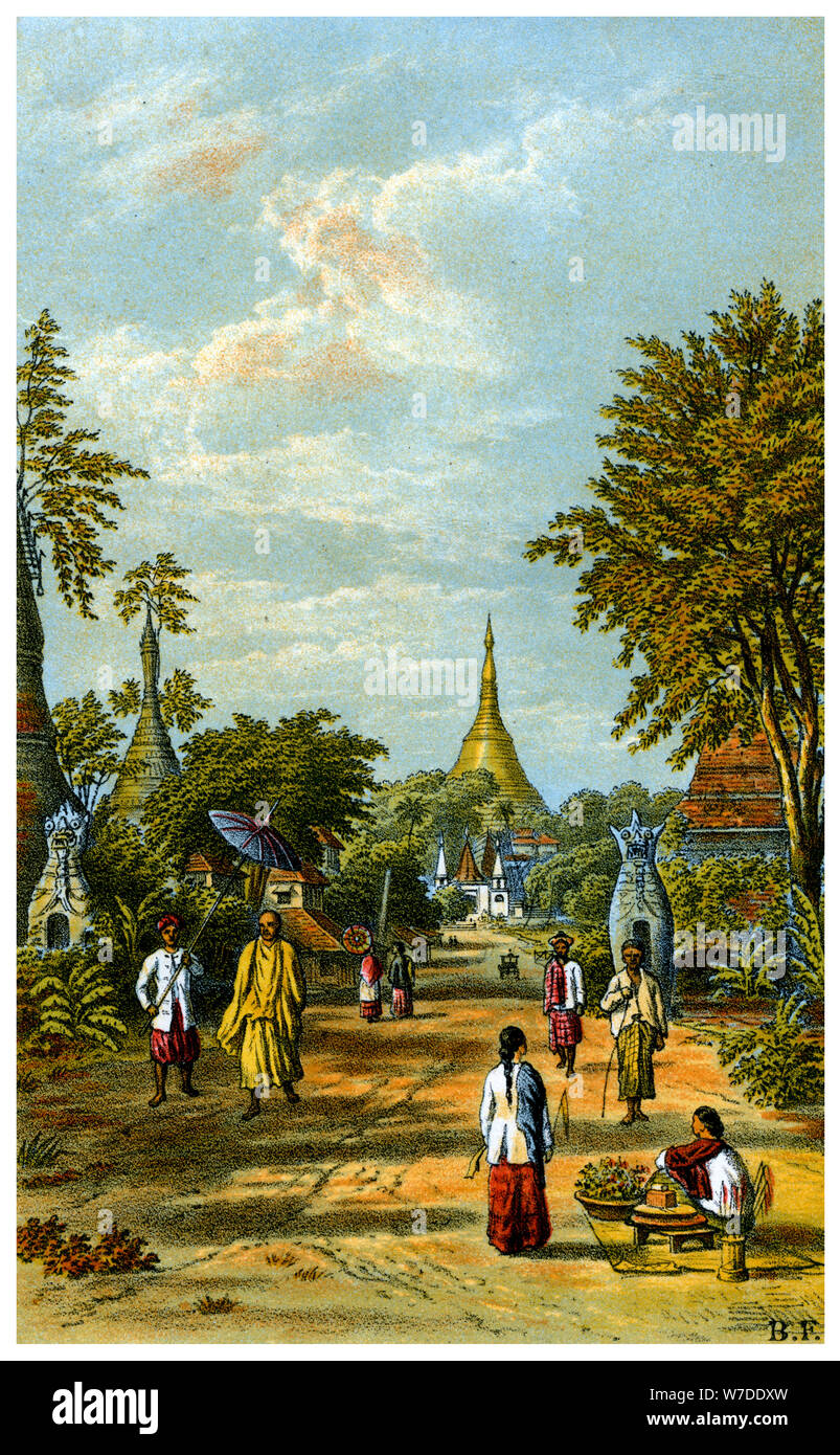 The Shwe Dragon pagoda, Rangoon, 19th century.Artist: C Kegan Paul Stock Photo