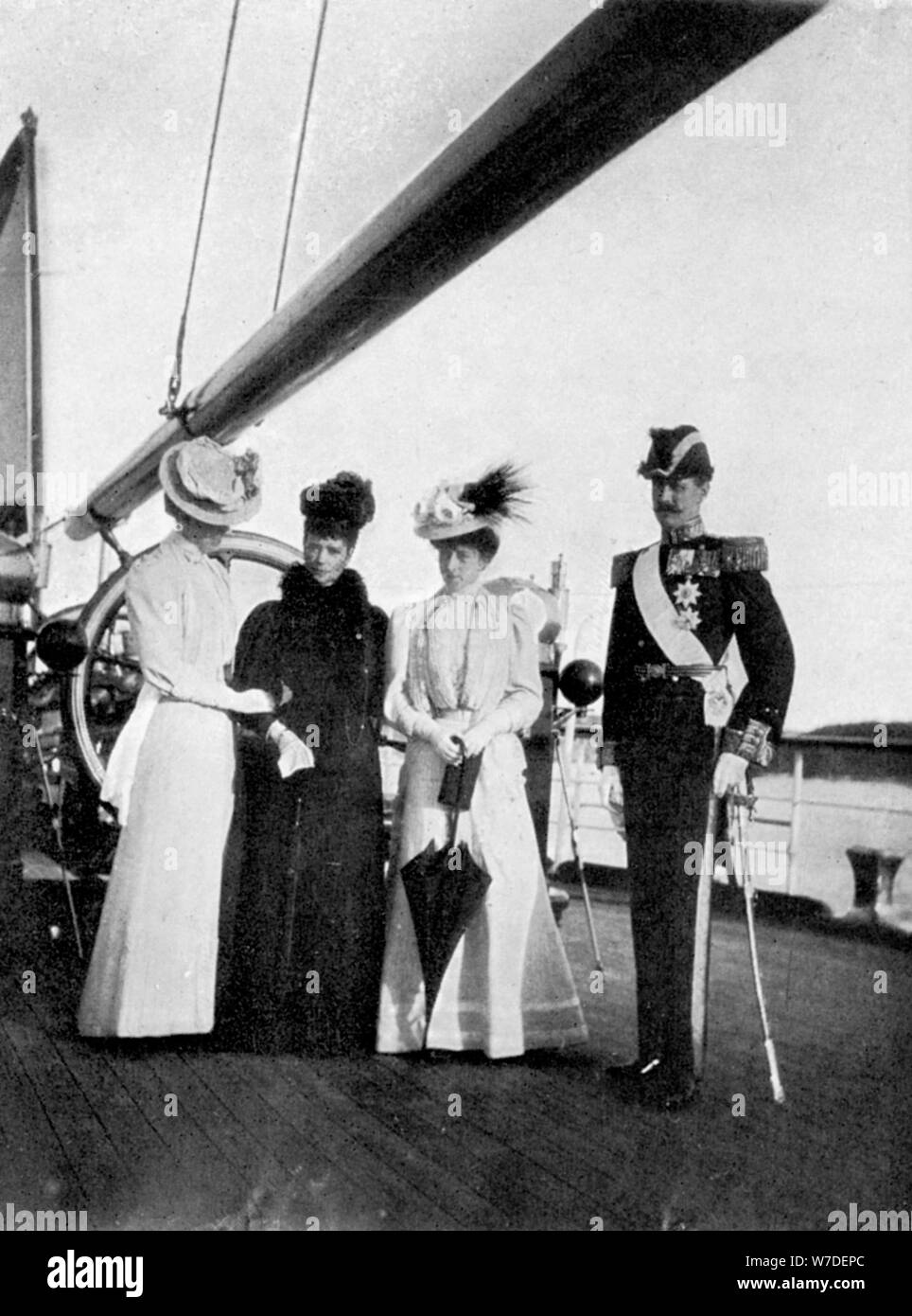 Empress Maria Feodorovna, Princess Victoria, Queen Maud and King Haakon VII of Norway, 1908.Artist: Queen Alexandra Stock Photo