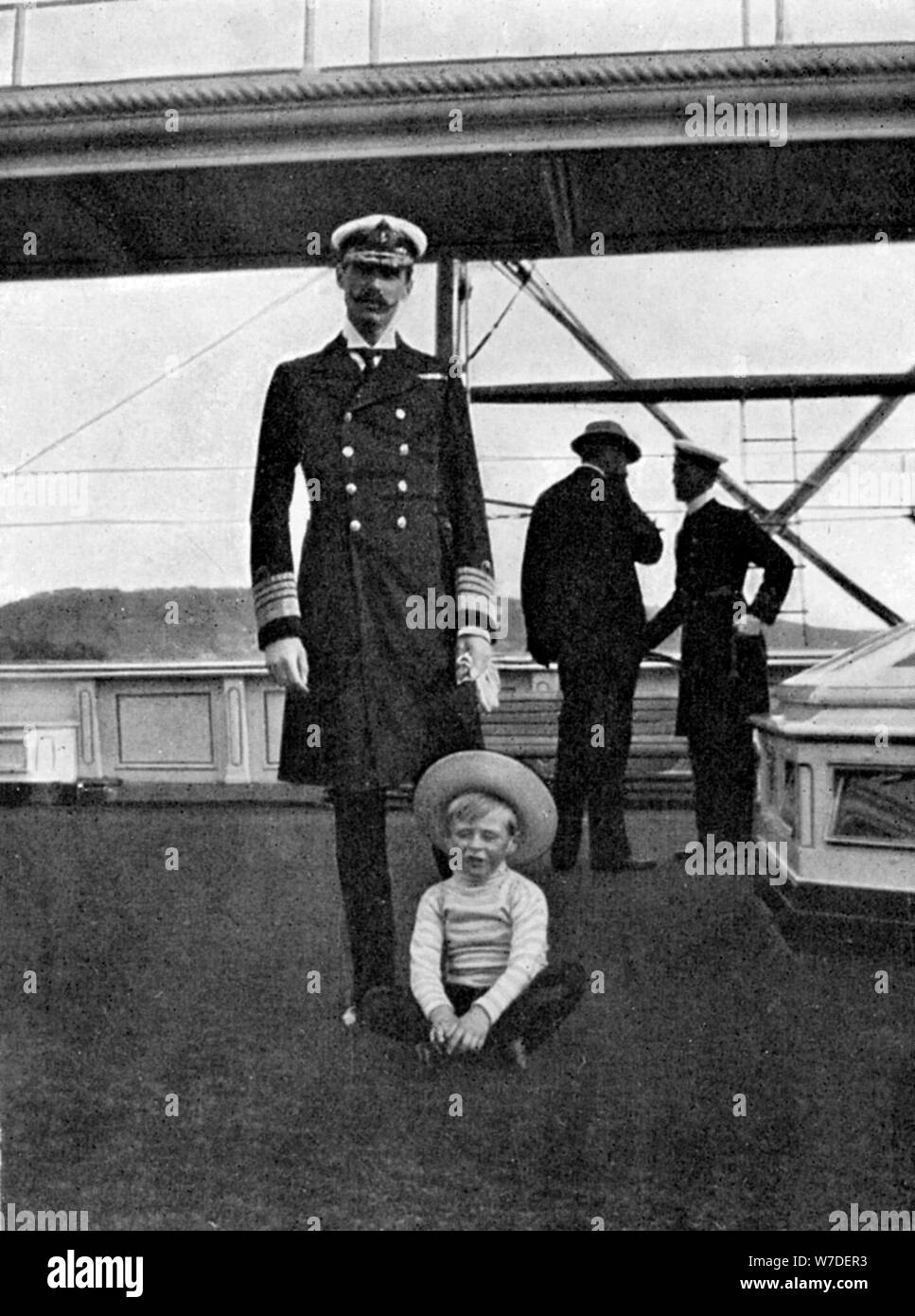 King Haakon VII of Norway (1872-1957) with his son Olav (1903-1991), 1908.Artist: Queen Alexandra Stock Photo