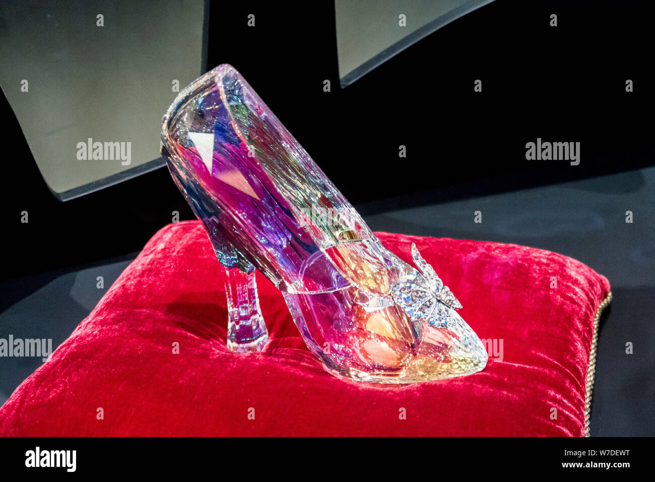 A glass slipper of Cinderella's Shoe is on display duirng the