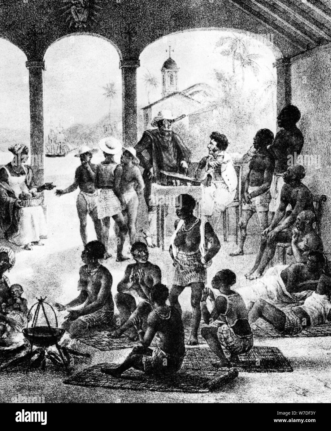 A slave market in Martinique, early 19th century. Artist Unknown Stock