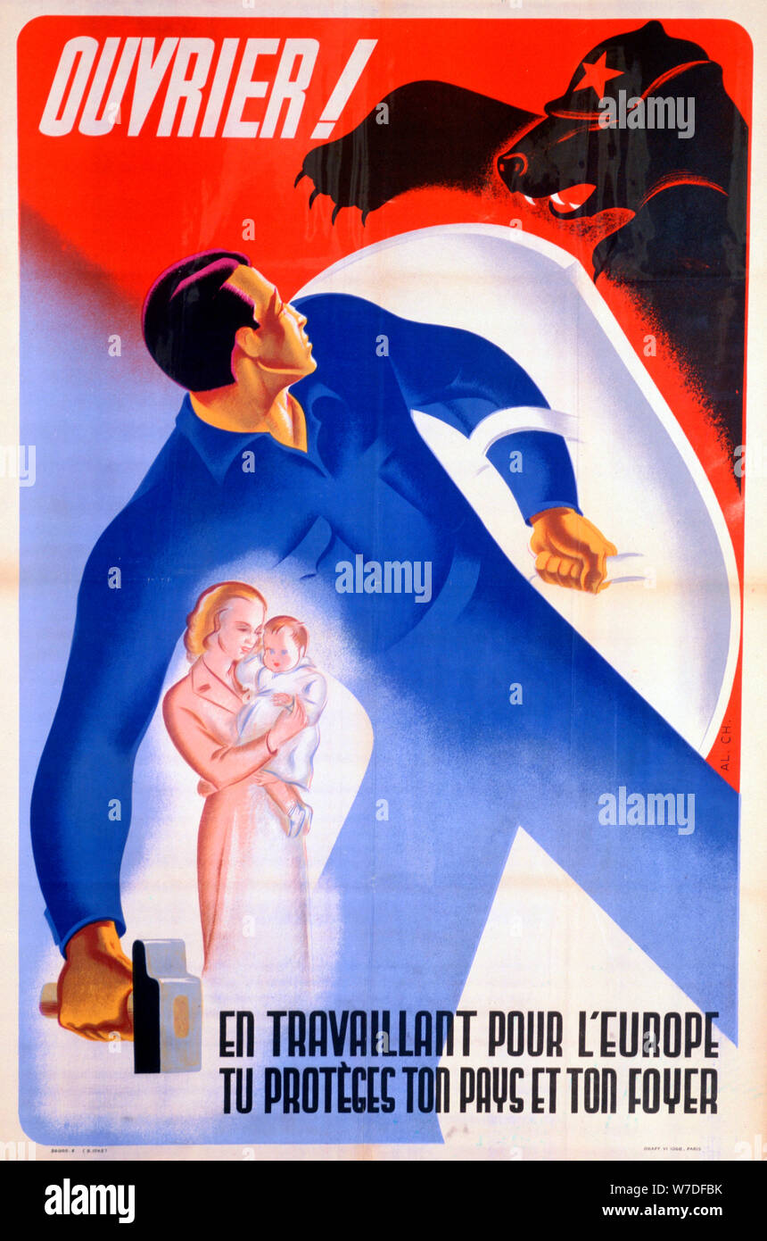 French workers for Germany poster, 1943. Artist: Unknown Stock Photo