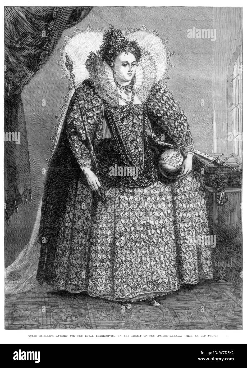 'Queen Elizabeth attired for the royal thanksgiving on the defeat of the Spanish Armada', (1872). Artist: Unknown Stock Photo