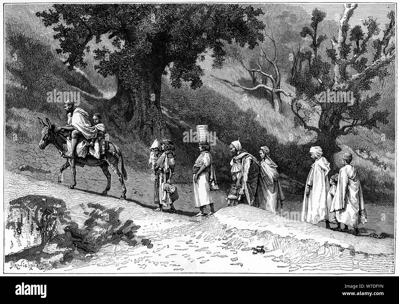 Kabyle family group travelling, Algeria, c1890. Artist: Hildibrand Stock Photo