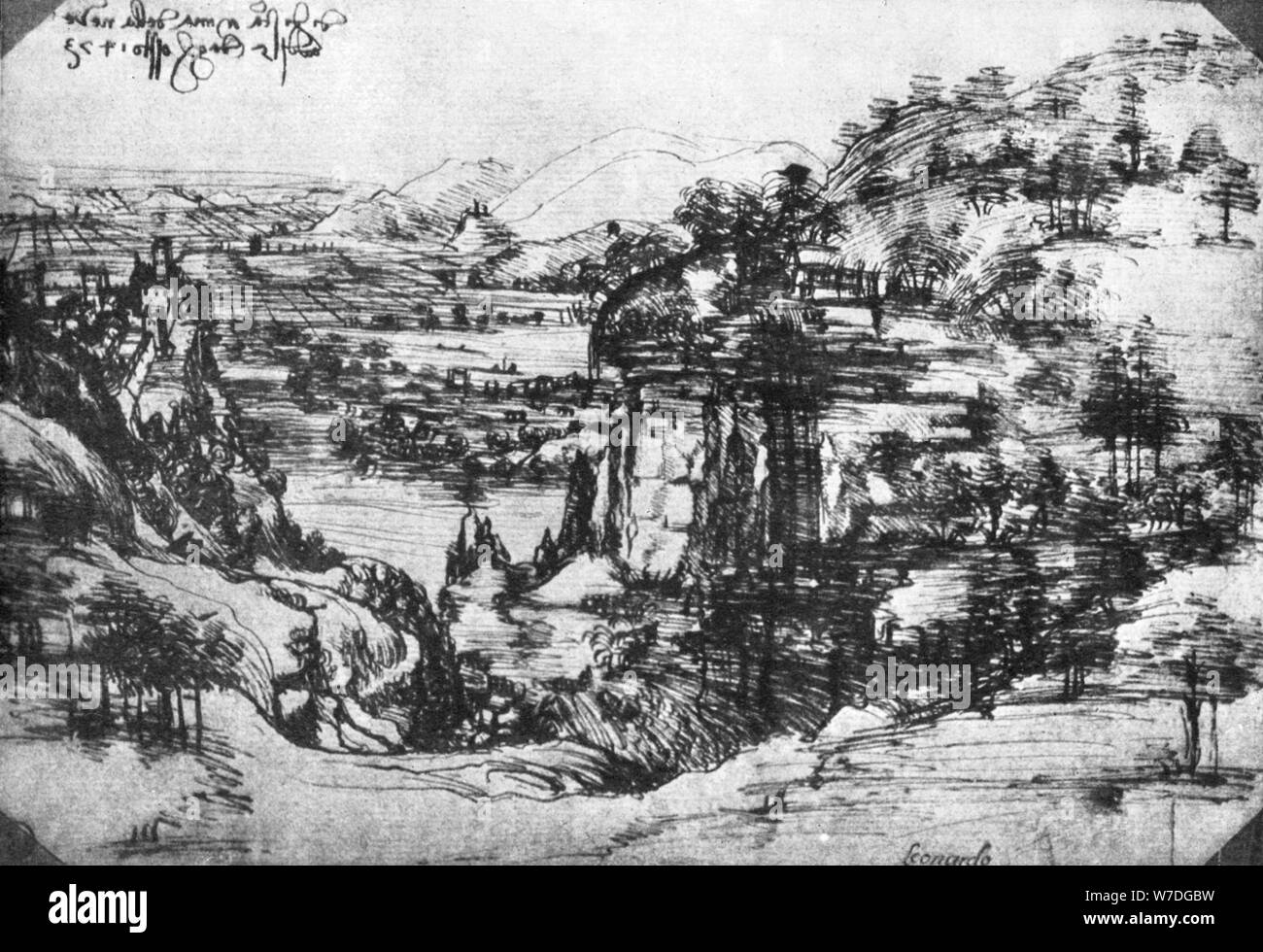 A sketch of a countryside view, 15th century (1930).Artist: Leonardo da Vinci Stock Photo