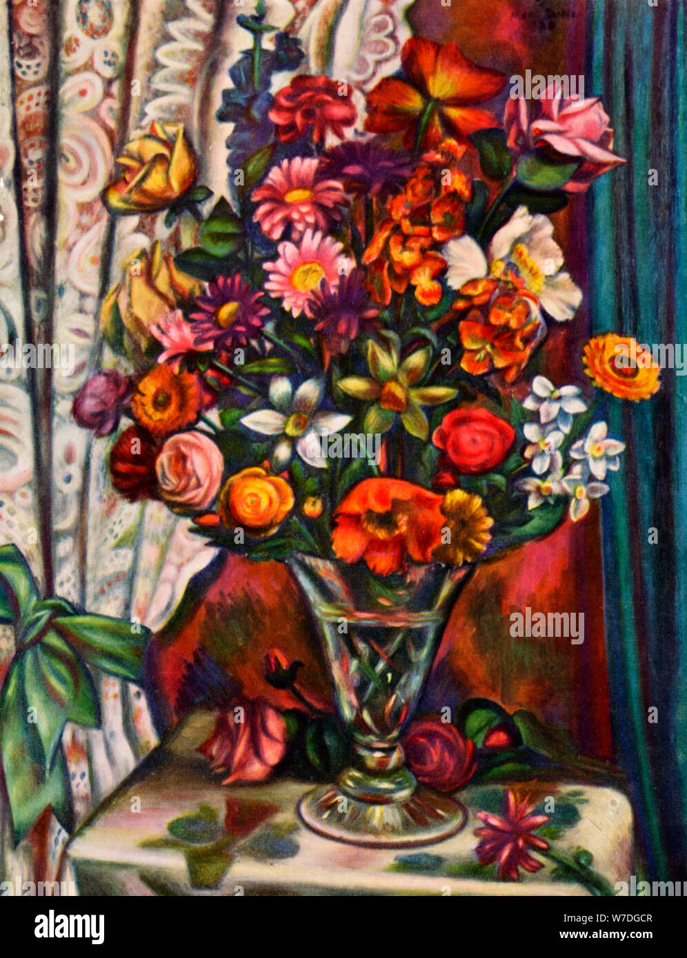 Still life of flowers in a silver vase, 1930.Artist: Mark Gertler Stock Photo