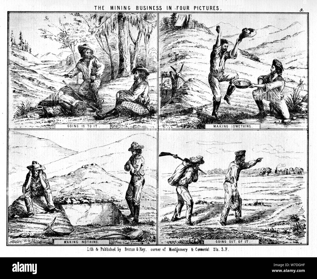 'The Mining Business in Four Pictures', 19th century (1937).Artist: Britton & Rey Stock Photo