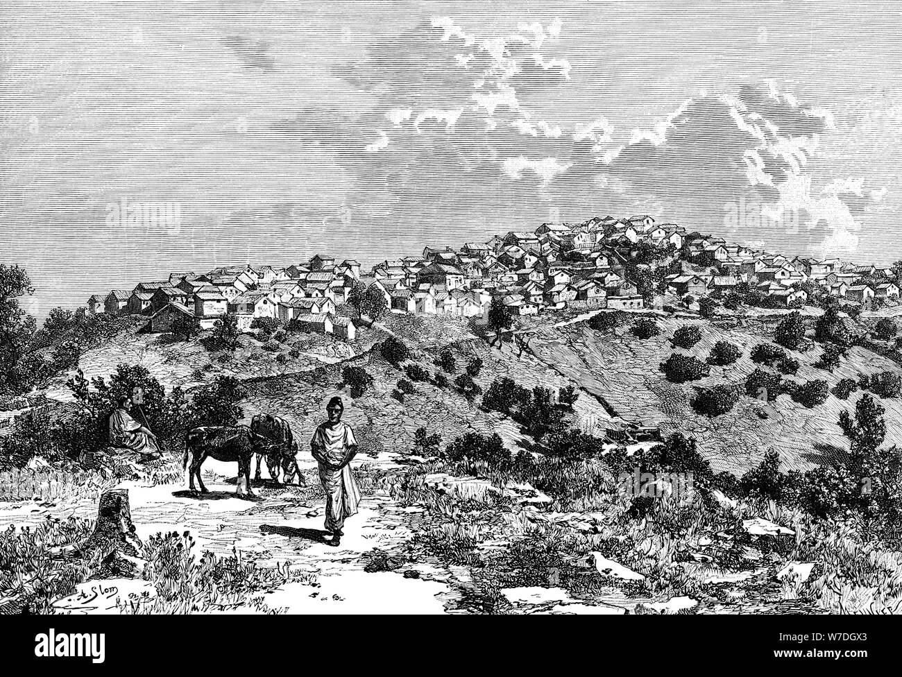 A Kabyle village, North Africa, 1895.Artist: Meunier Stock Photo