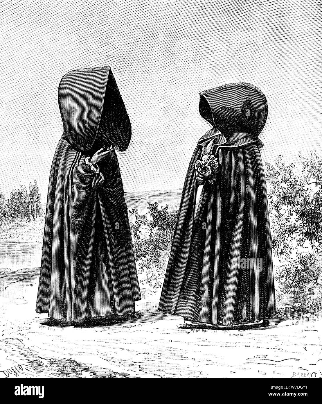 Two hooded women from Faial, Portugal, and San Miguel, Spain, c1900s. Artist: Unknown Stock Photo