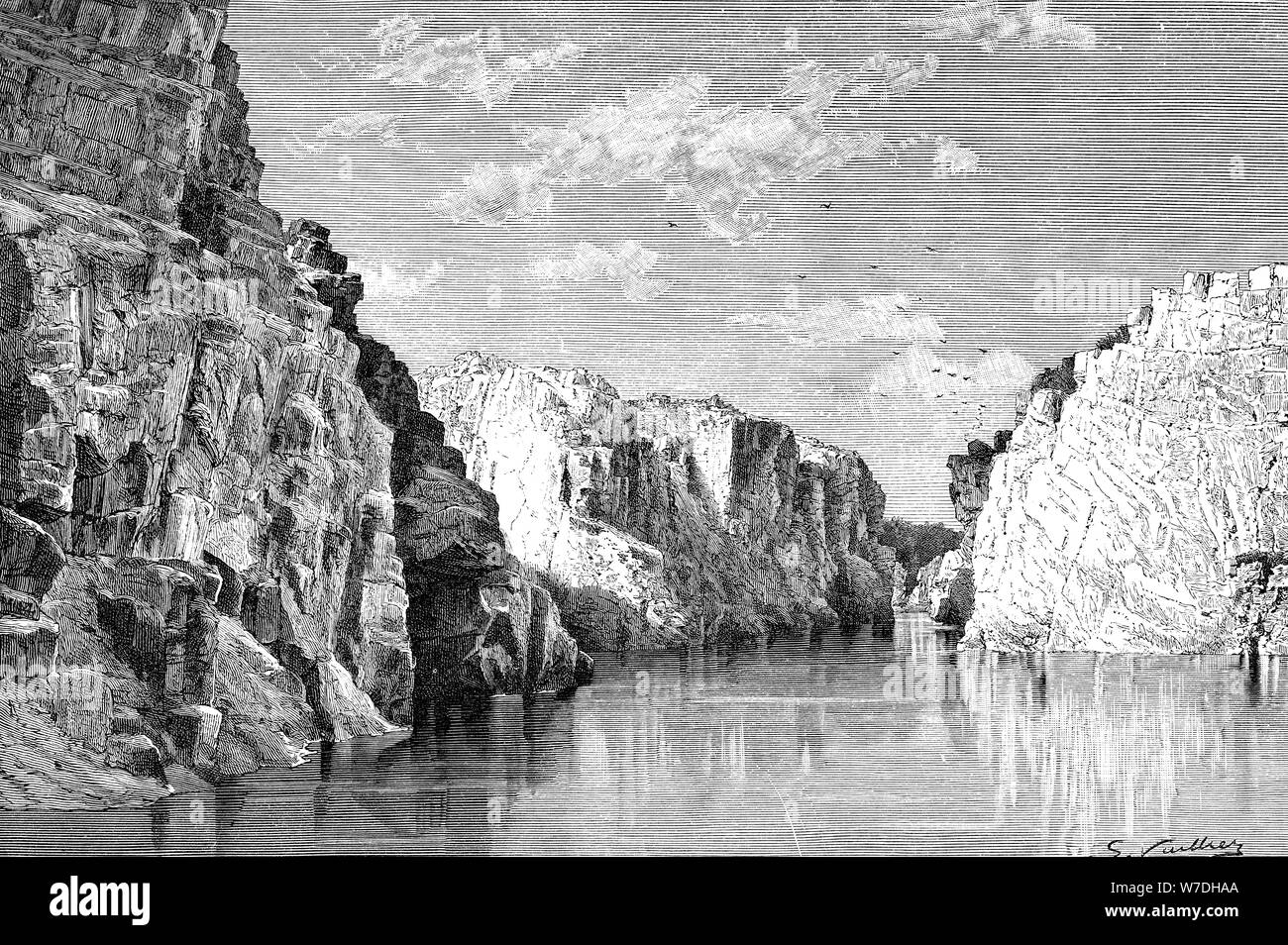 The gorge of the Marble Rocks, India, 1895.Artist: Charles Barbant Stock Photo