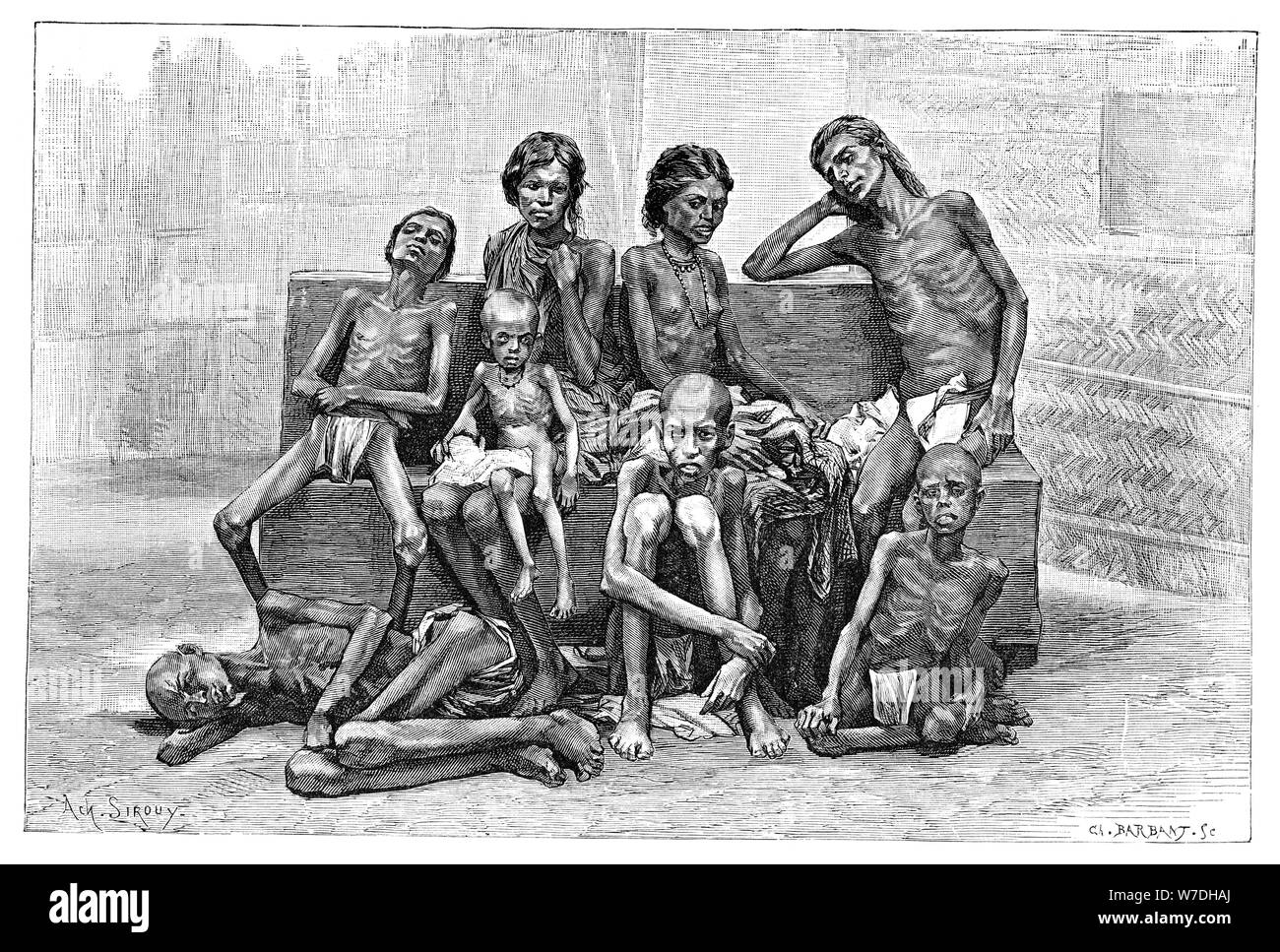 Famine victims, India, 1895.Artist: Charles Barbant Stock Photo