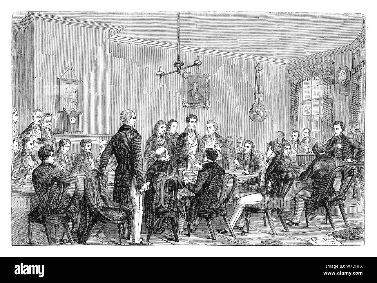 A meeting of the AntiCorn Law League in Newall's Building, Manchester, 1838 (c1895). Artist