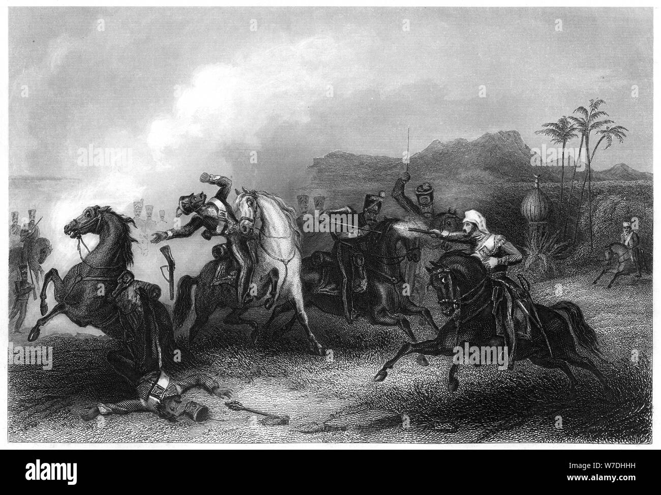 'Encounter between Lieutenant Hills and a body of Sepoy cavalry', 1857, (c1860). Artist: Unknown Stock Photo
