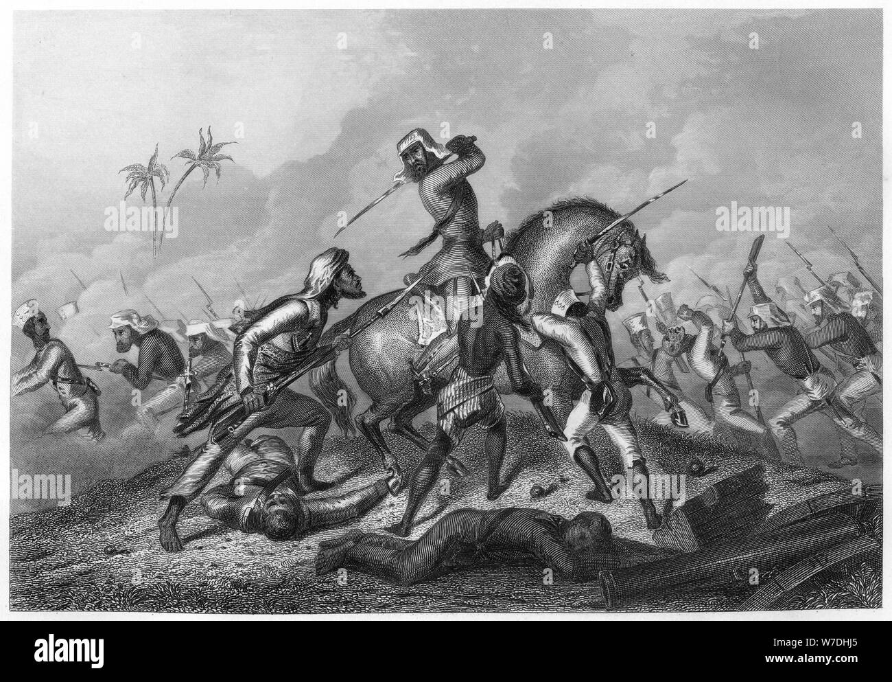 'Havelock's column attacking the mutineers before Cawnpoor', 1857, (c1860). Artist: Unknown Stock Photo