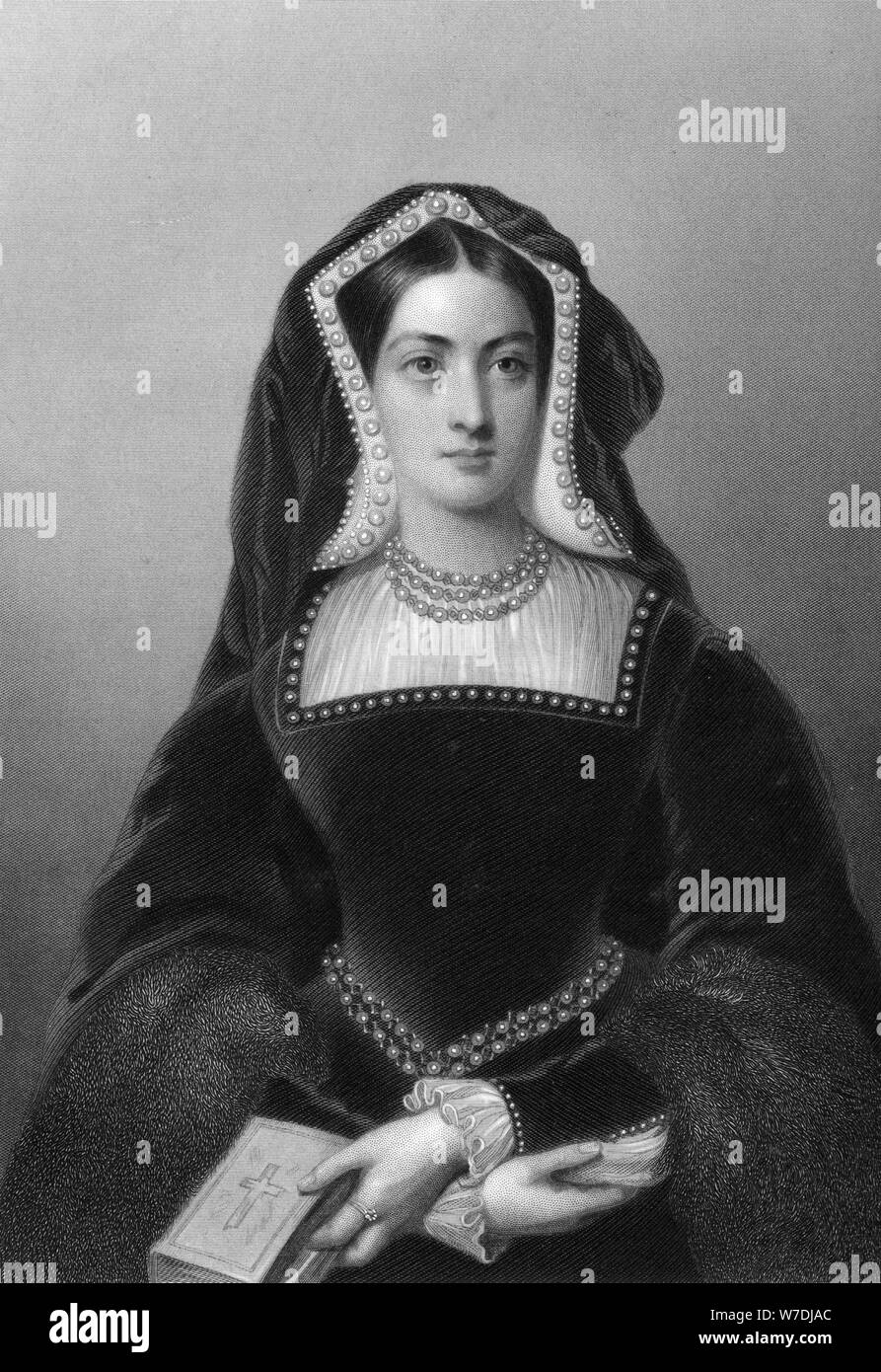 Catherine of Aragon (1485-1536), the first wife of King Henry VIII, 1851.Artist: JW Knight Stock Photo