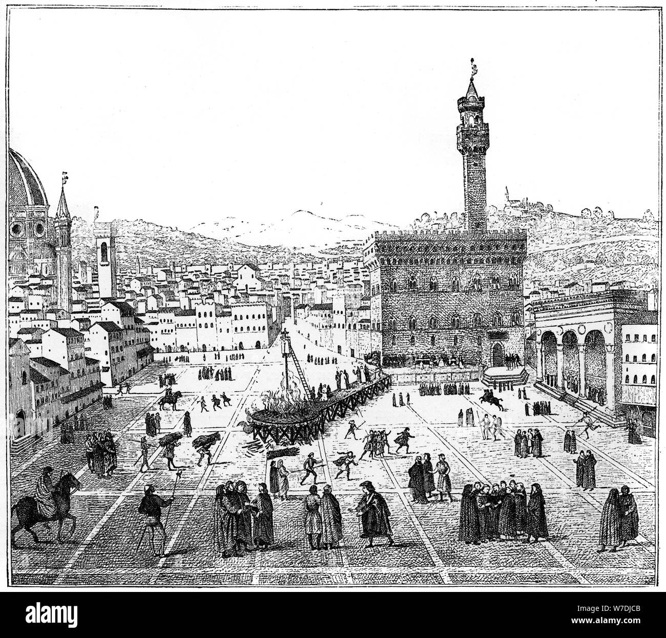 The execution of Girolamo Savonarola in the Piazza Della Signoria, Florence, 1882. Artist: Unknown Stock Photo