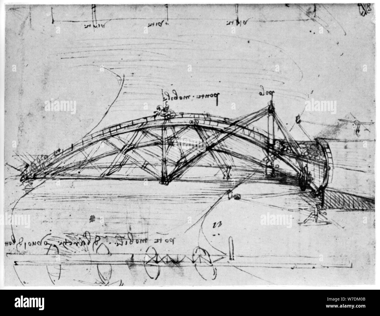 Design for a parabolic swing bridge, 1480-1490 (1954).Artist: Leonardo da Vinci Stock Photo