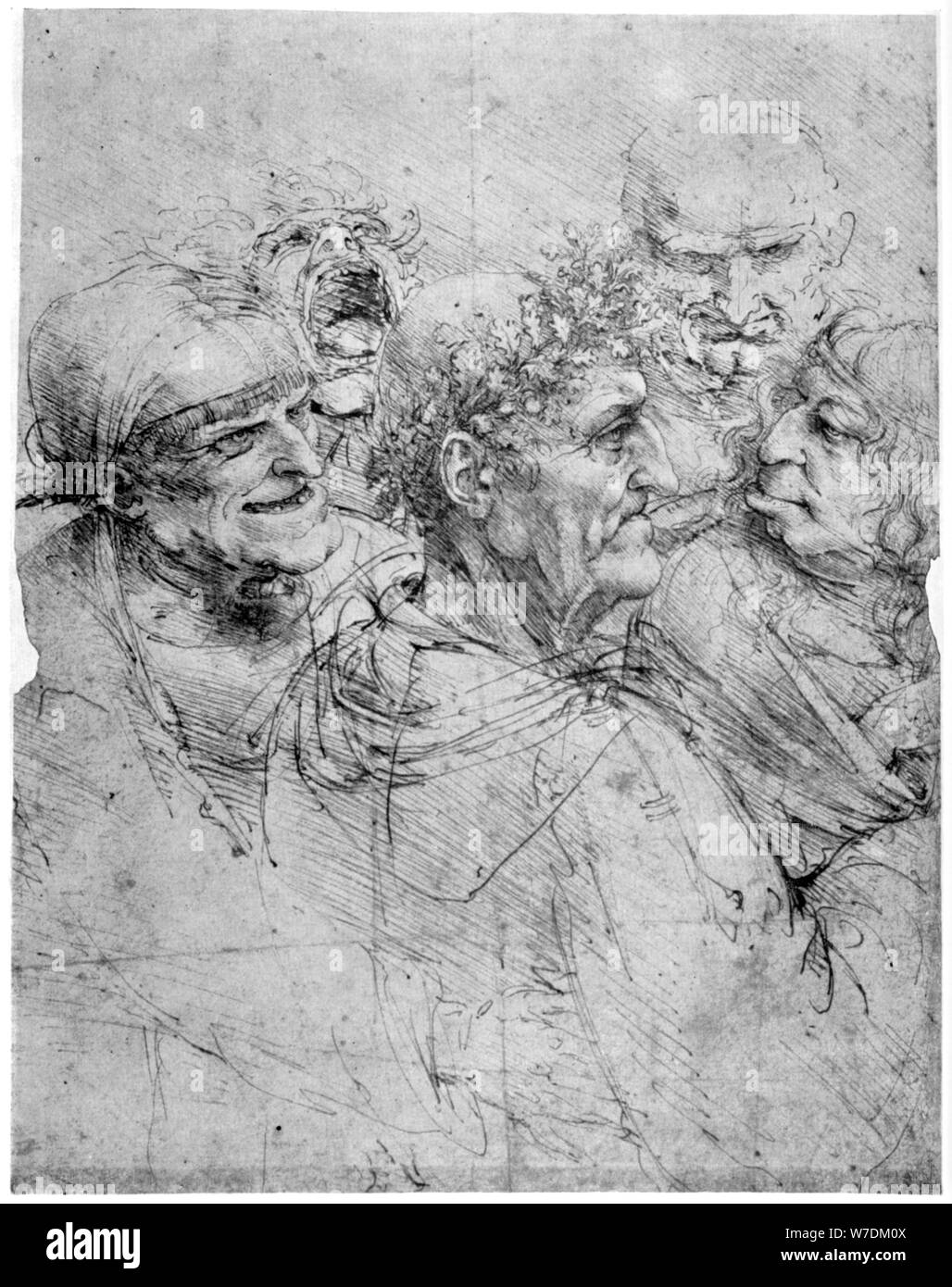 Study of five grotesque heads, c1494 (1954).Artist: Leonardo da Vinci Stock Photo