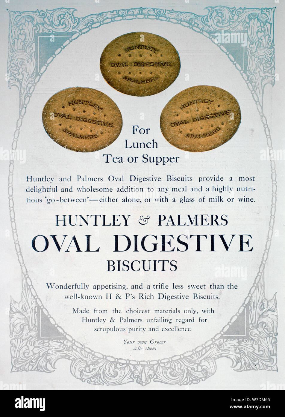 Advert for Huntley and Palmers Oval Digestive Biscuits, 1909. Artist: Unknown Stock Photo