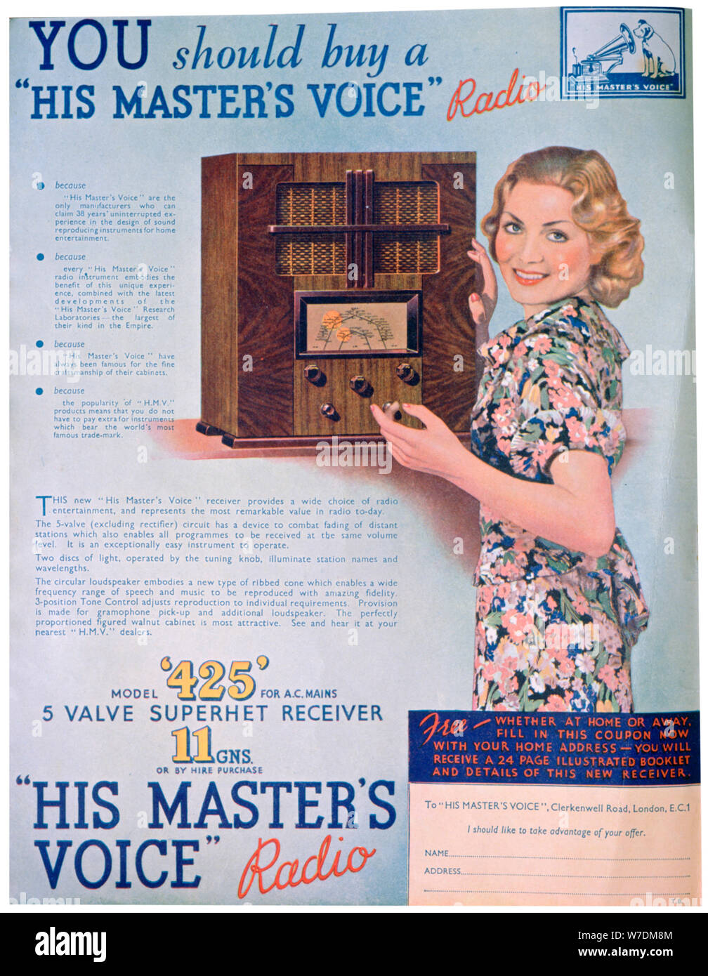 Advert for 'His Master's Voice' radios, 1936. Artist: Unknown Stock Photo