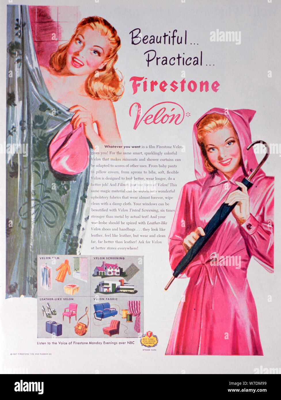 Advert for Firestone Velon, 1947. Artist: Unknown Stock Photo