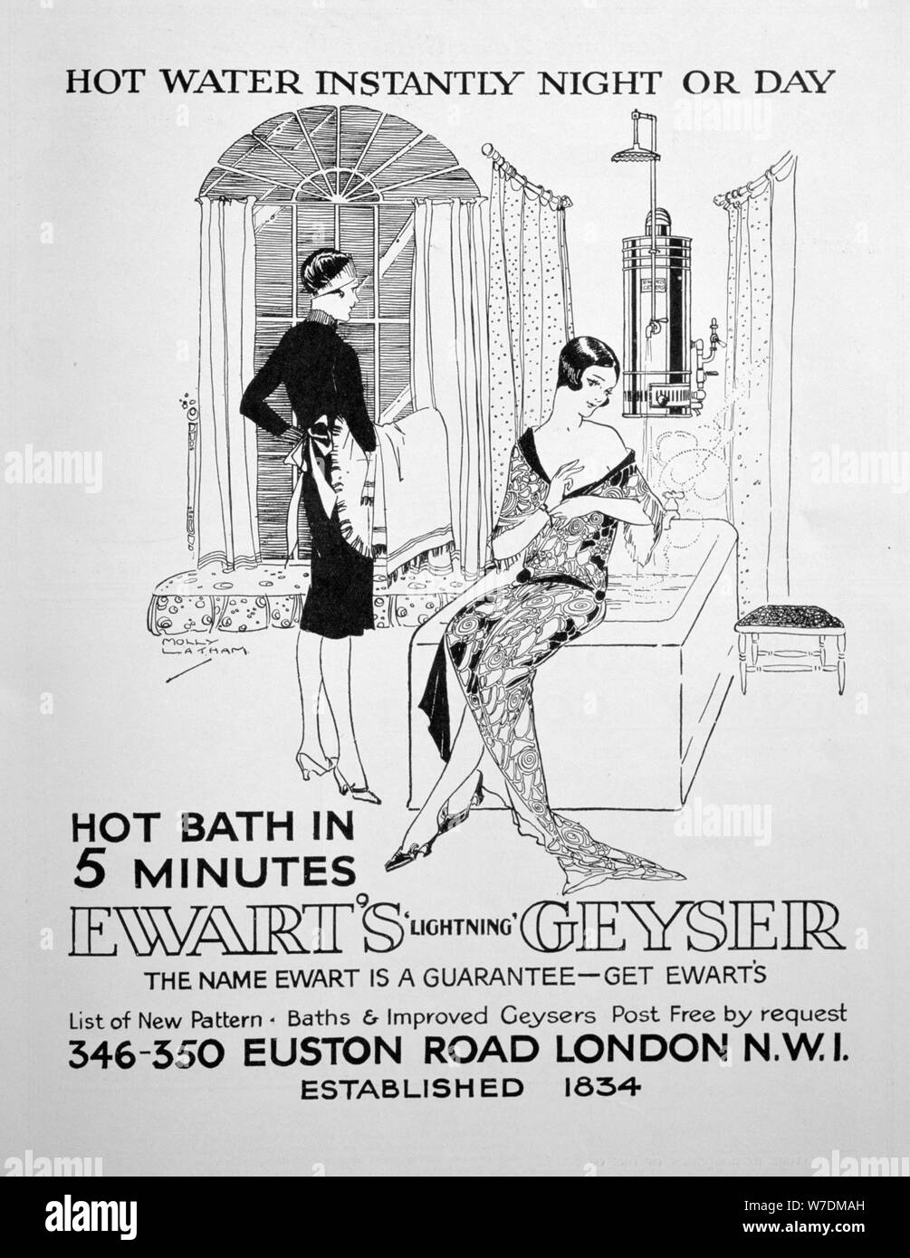 Advert for Ewart's Geyser for hot water, 1928. Artist: Unknown Stock Photo