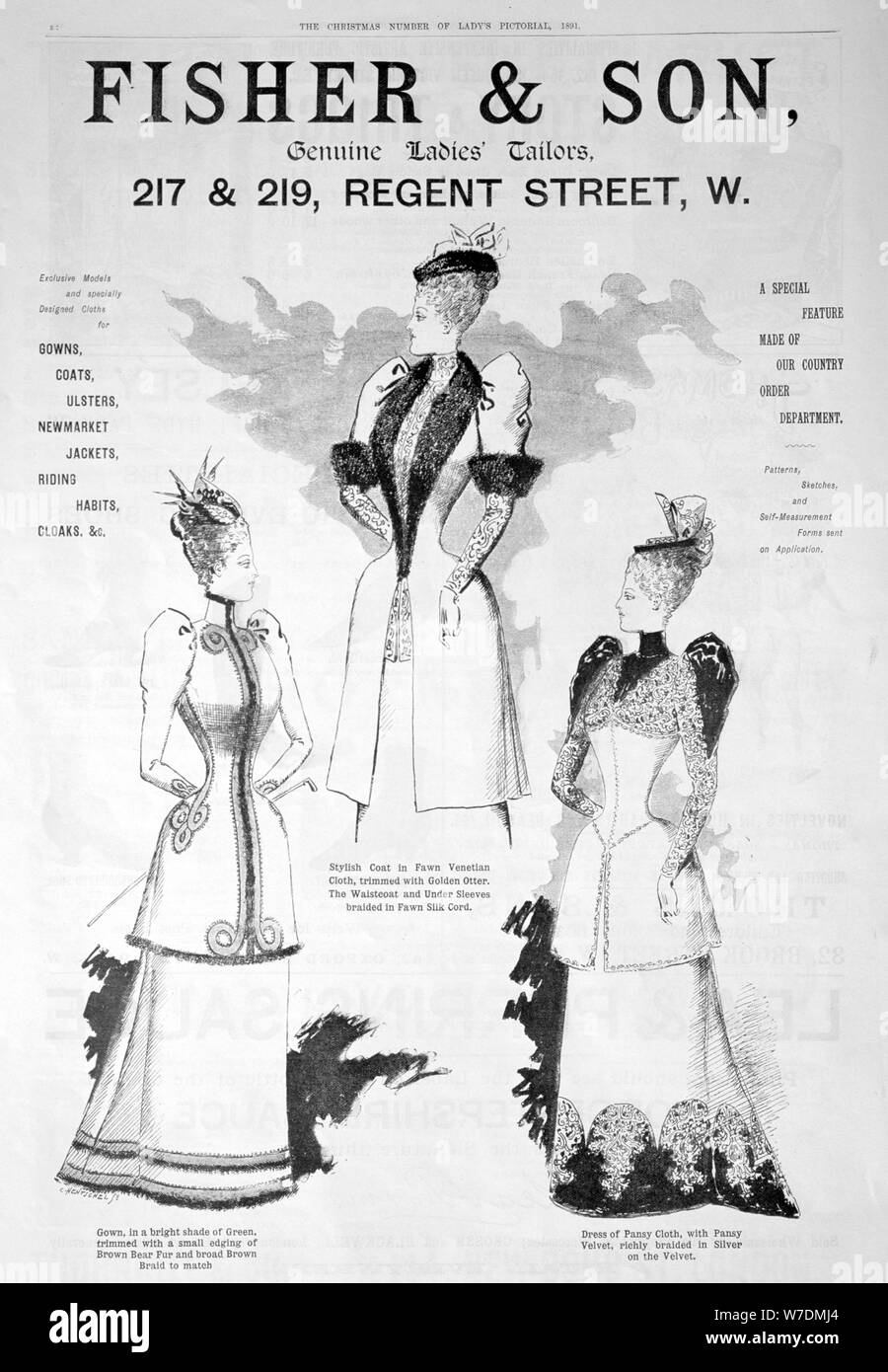 Advert for Fisher and Son, ladies' fashion, 1891. Artist: Unknown Stock Photo