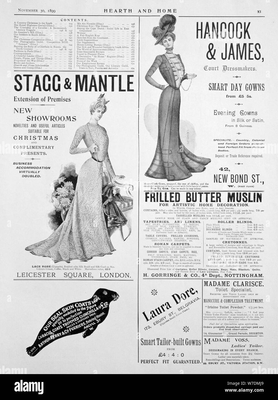 An advertising page in Hearth and Home, 30th November 1899. Artist: Unknown Stock Photo