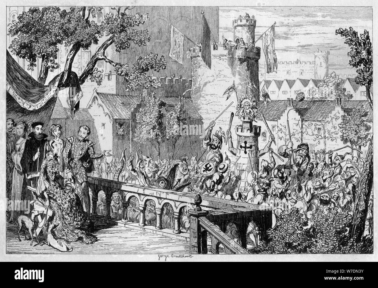 Masque in the palace garden of the Tower of London, 1840.Artist: George Cruikshank Stock Photo