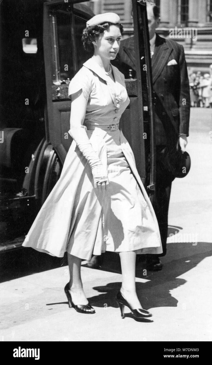Princess Margaret arriving at Westminster Abbey, coronation rehearsal, London, 1953. Artist: Unknown Stock Photo