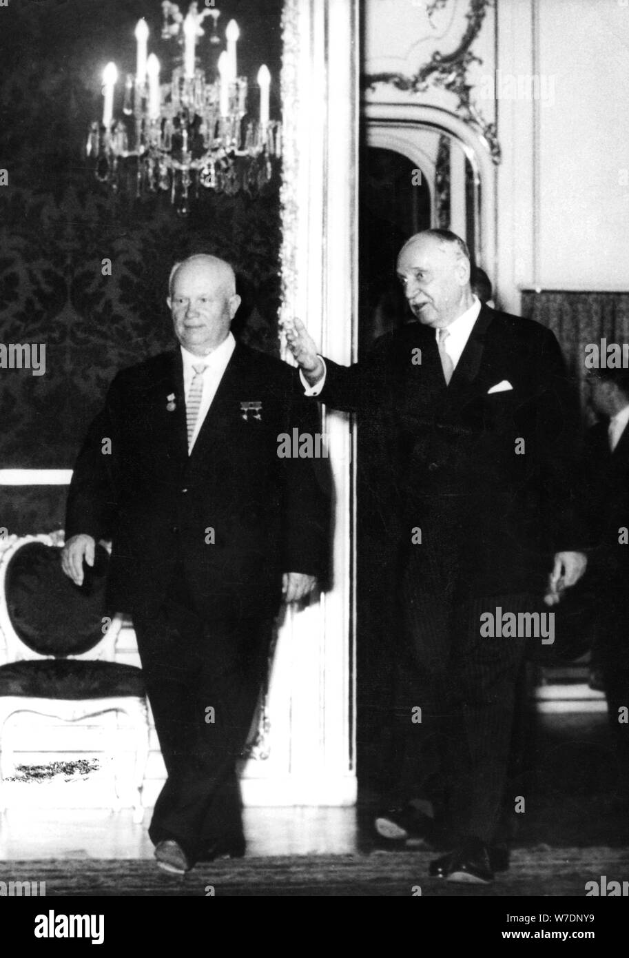 Soviet Premier Nikita Khrushchev visiting Austrian President Dr Adolf Scharf, Vienna, 1961. Artist: Unknown Stock Photo