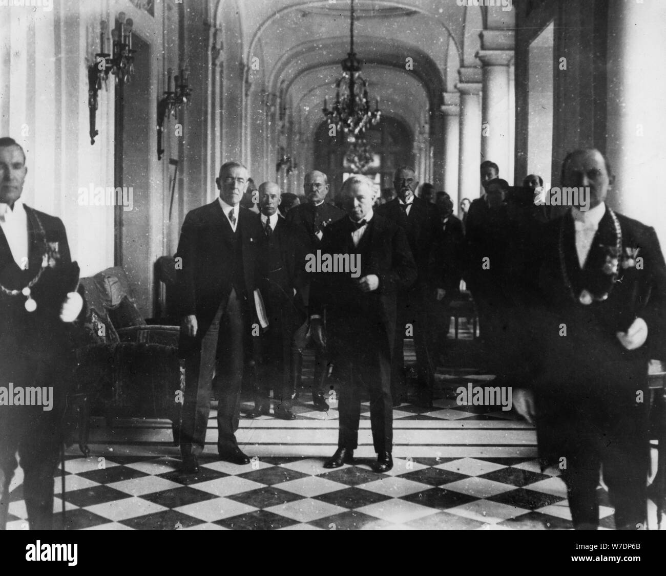Woodrow Wilson and David Lloyd George at the Trianon Palace, Versailles, 1917. Artist: Unknown Stock Photo