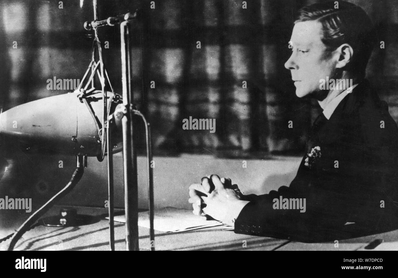 Edward VIII giving his abdication broadcast to the nation and the Empire, 11th December 1936. Artist: Unknown Stock Photo