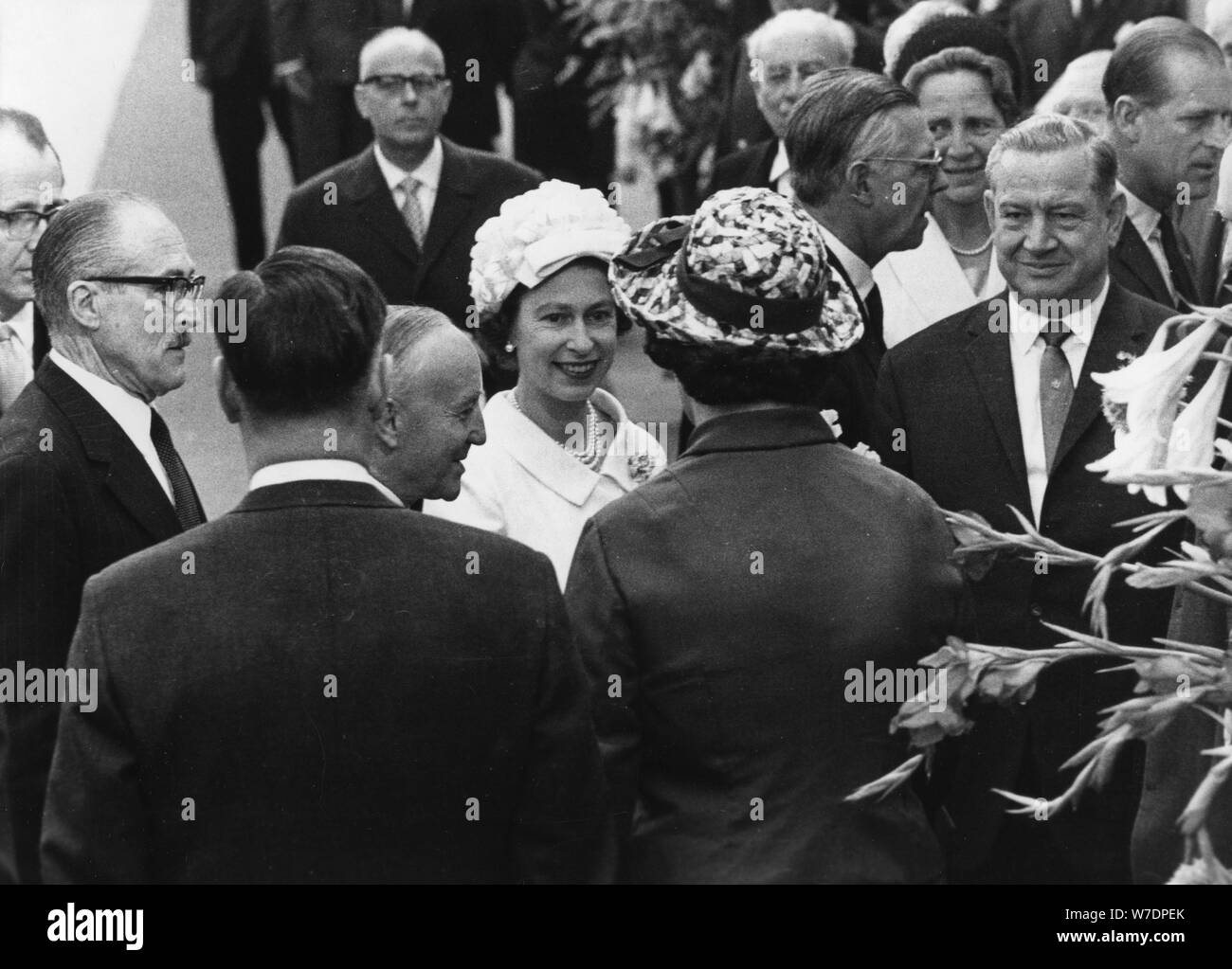 Minister President Goppel and members of the government welcome the Royal party in Munich, May 1965. Artist: Unknown Stock Photo