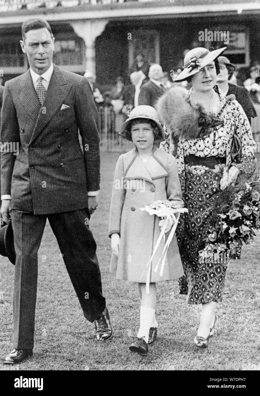 King George VI, Queen Elizabeth, and Princess Elizabeth, 1937. Artist: Unknown Stock Photo