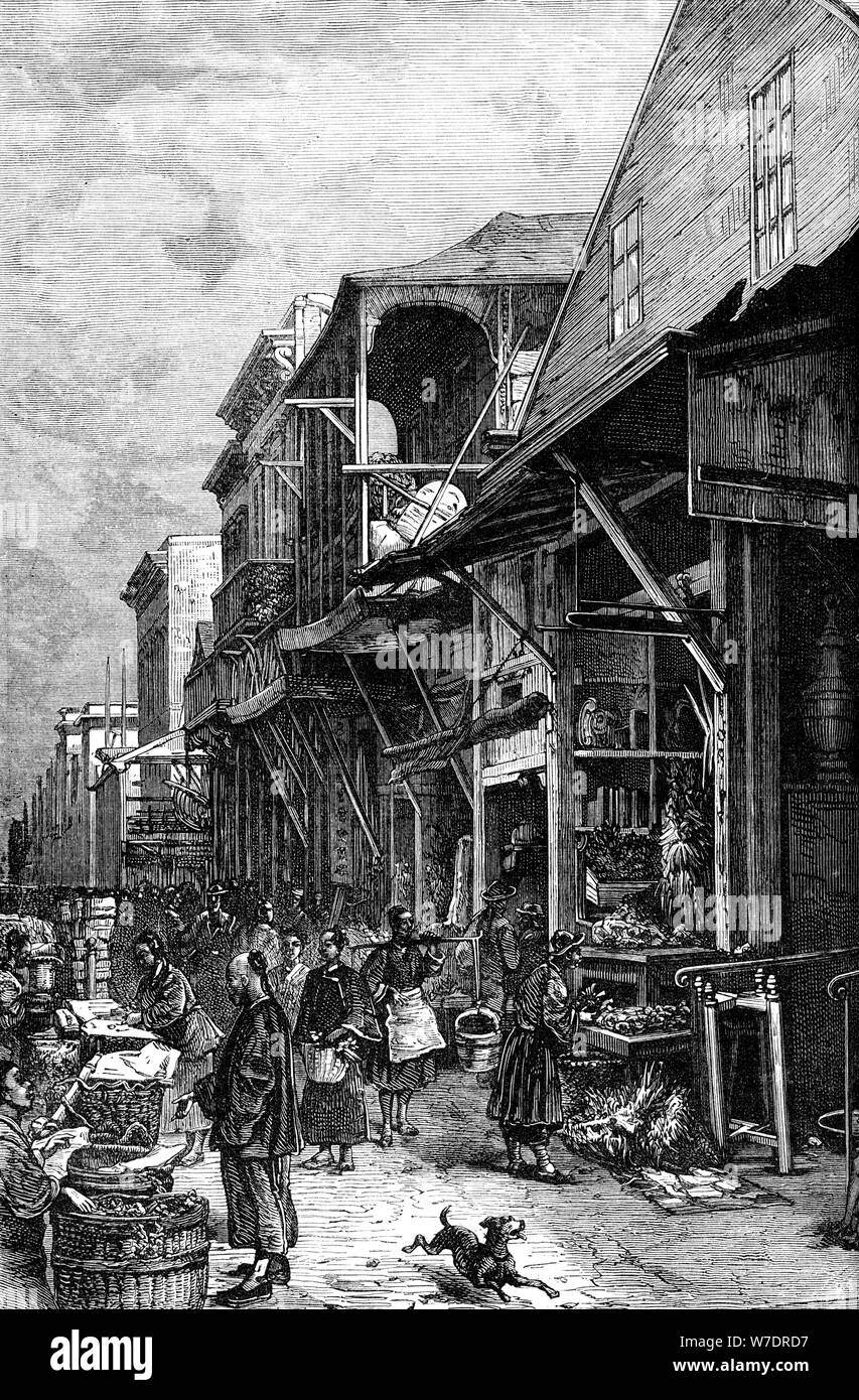 A market place in San Francisco, California, USA, mid 19th century (c1880). Artist: Unknown Stock Photo