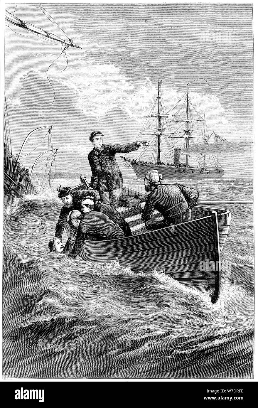 Boat of the 'Deerhound' rescuing Captain Raphael Semmes, 1864 (c1880). Artist: Unknown Stock Photo