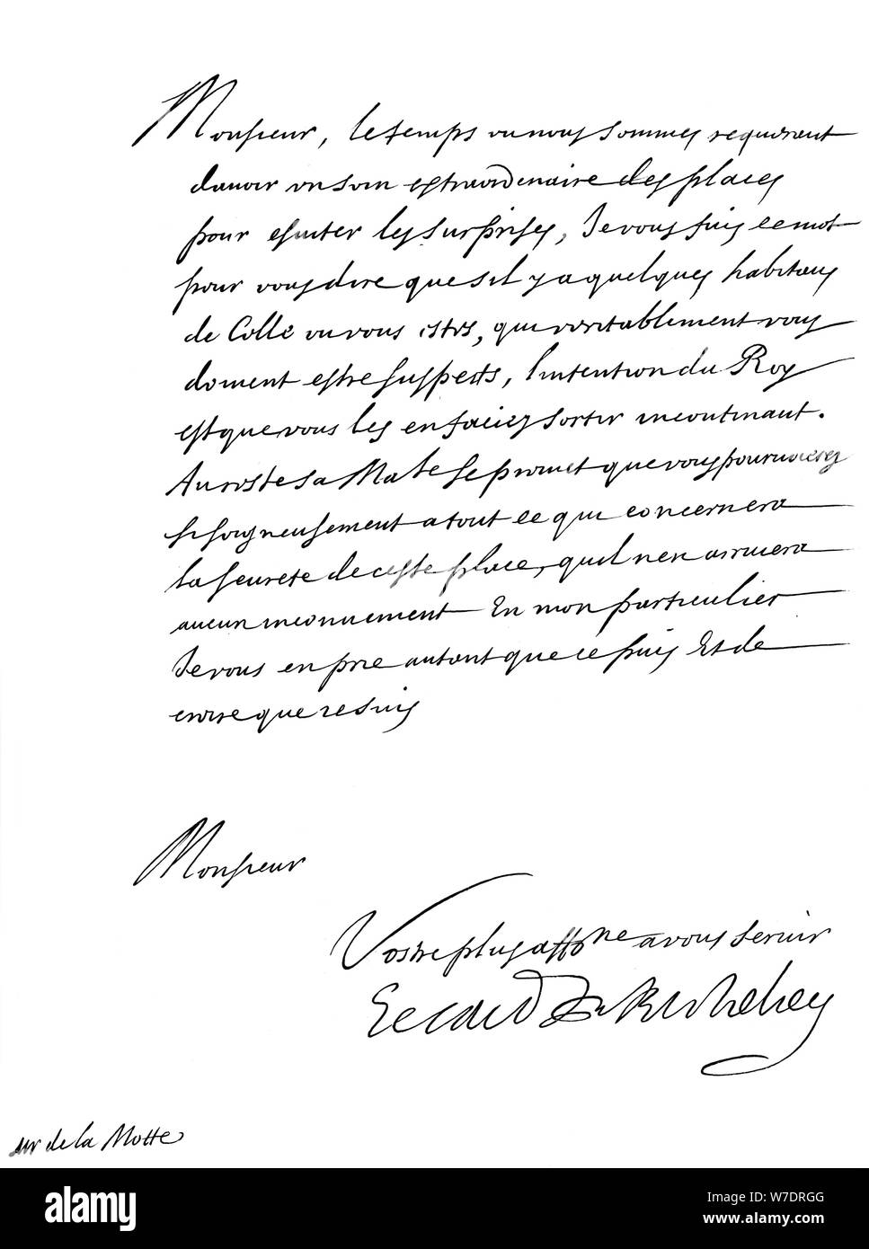 Letter by Cardinal Richelieu, to Monsieur de la Motte, 17th century  (1865).Artist: Frederick George Netherclift Stock Photo - Alamy