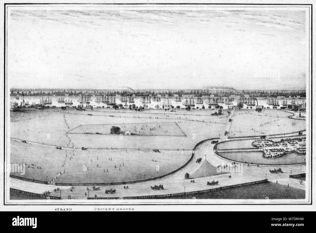 Strand and cricket ground, panorama of Calcutta, India, c1840s.Artist: Frederick Fiebig Stock Photo