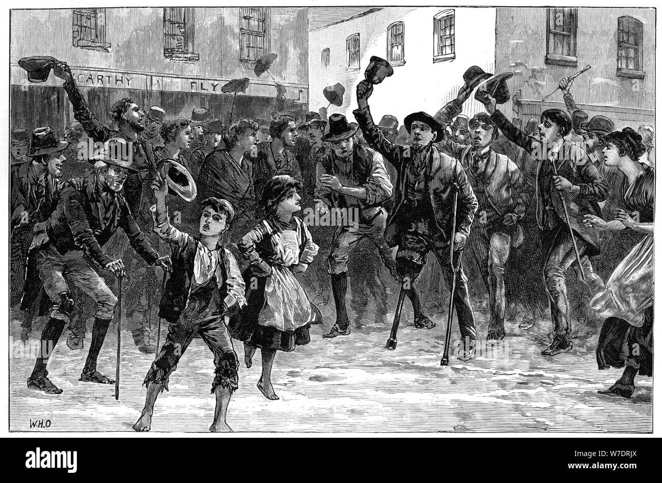 Cheering Lord Randolph Churchill's name on hearing of his resignation, Loughrea, Ireland, 1887. Artist: Unknown Stock Photo