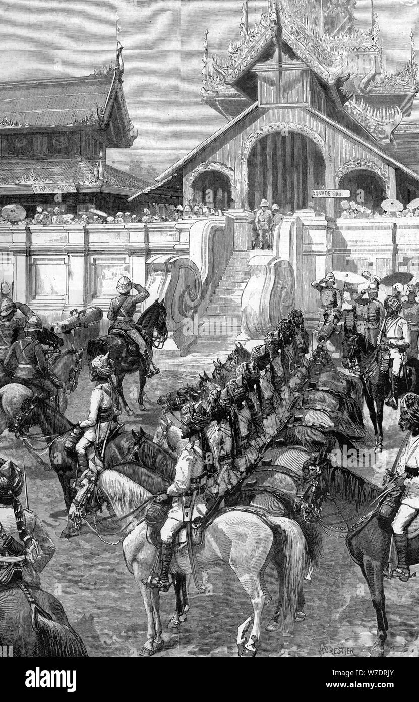Reception of General Roberts in Mandalay at the east gate of the palace, Burma, 1887.Artist: A Forestier Stock Photo