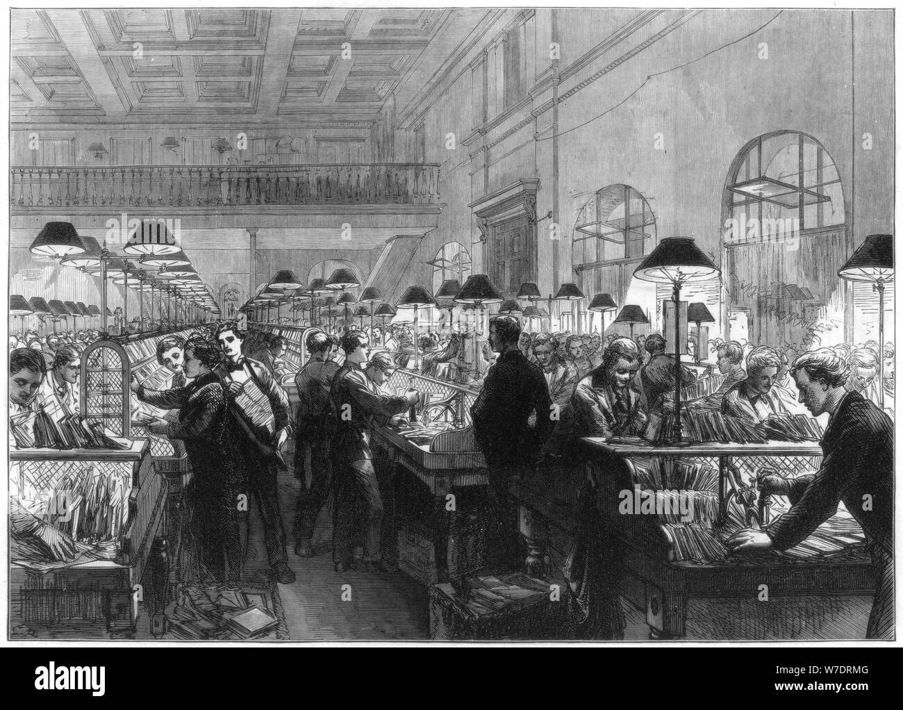 Stamping and sorting office, General Post Office, London, 1875. Artist